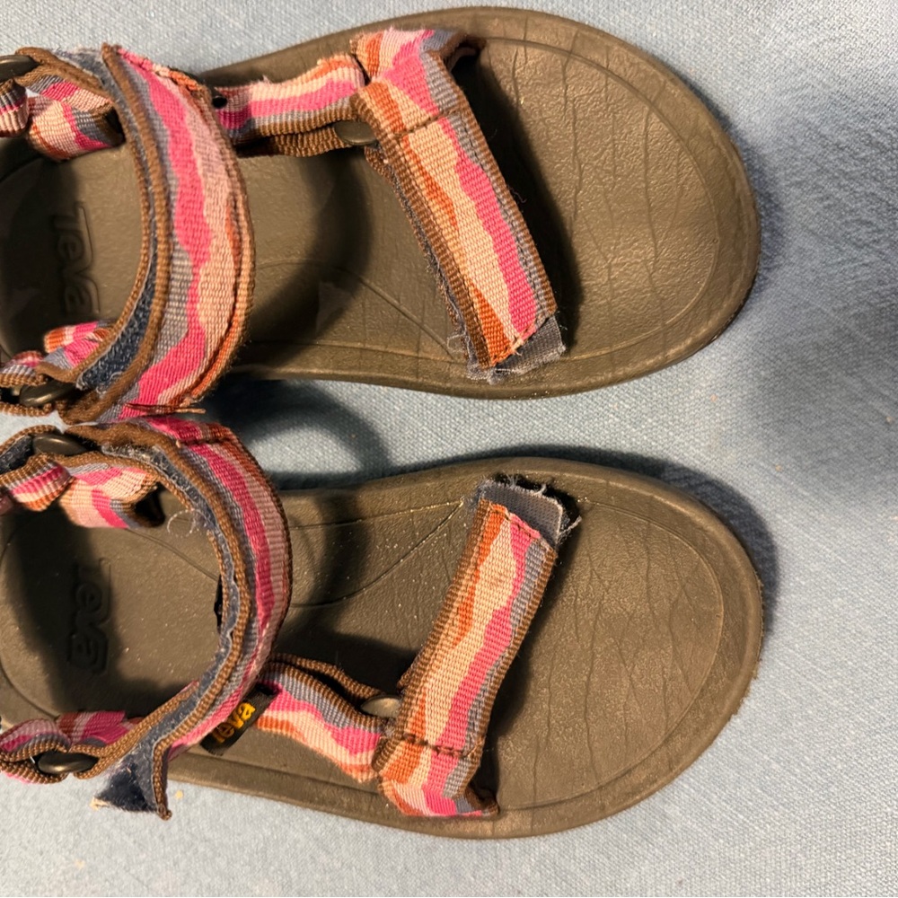 Teva Kids Brown Sandals with Pink and Orange Striped Straps